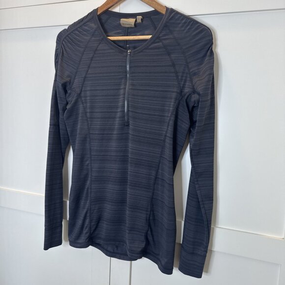 Athleta Womens Med Athletic Shirt Long sleeve Quarter zip Dk Gray zipper sleeve - Picture 2 of 12